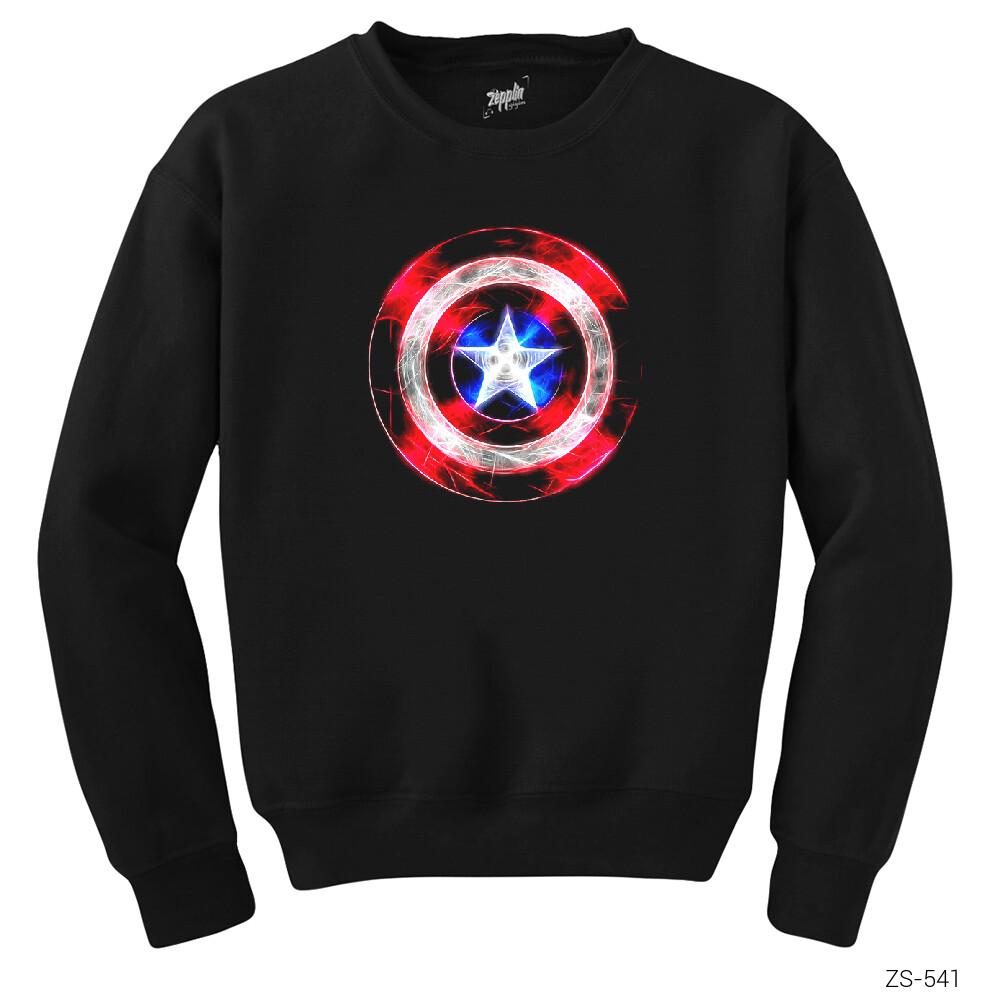 Captain America Sheild Neon Siyah Sweatshirt