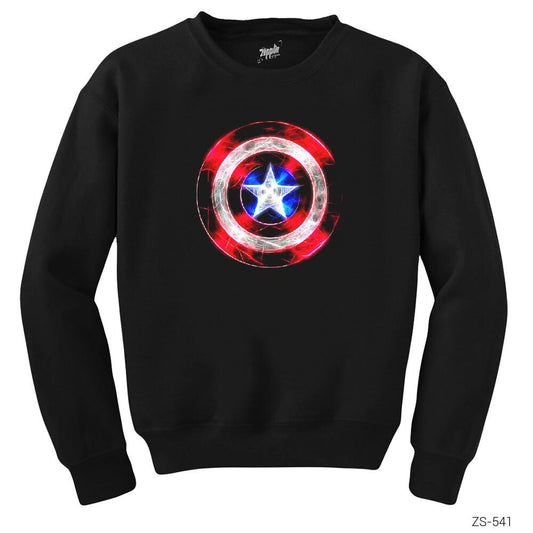 Captain America Sheild Neon Siyah Sweatshirt