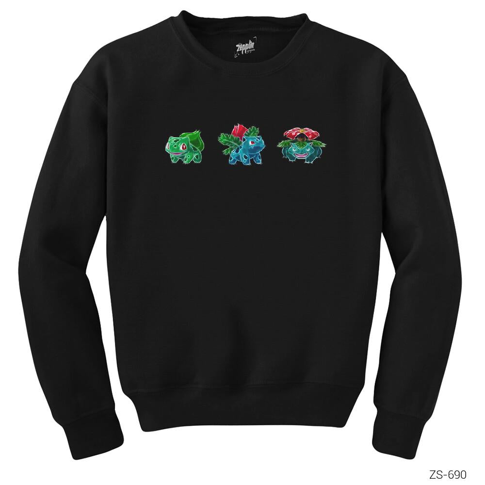 Pokemon Balbasaur Evolation Siyah Sweatshirt