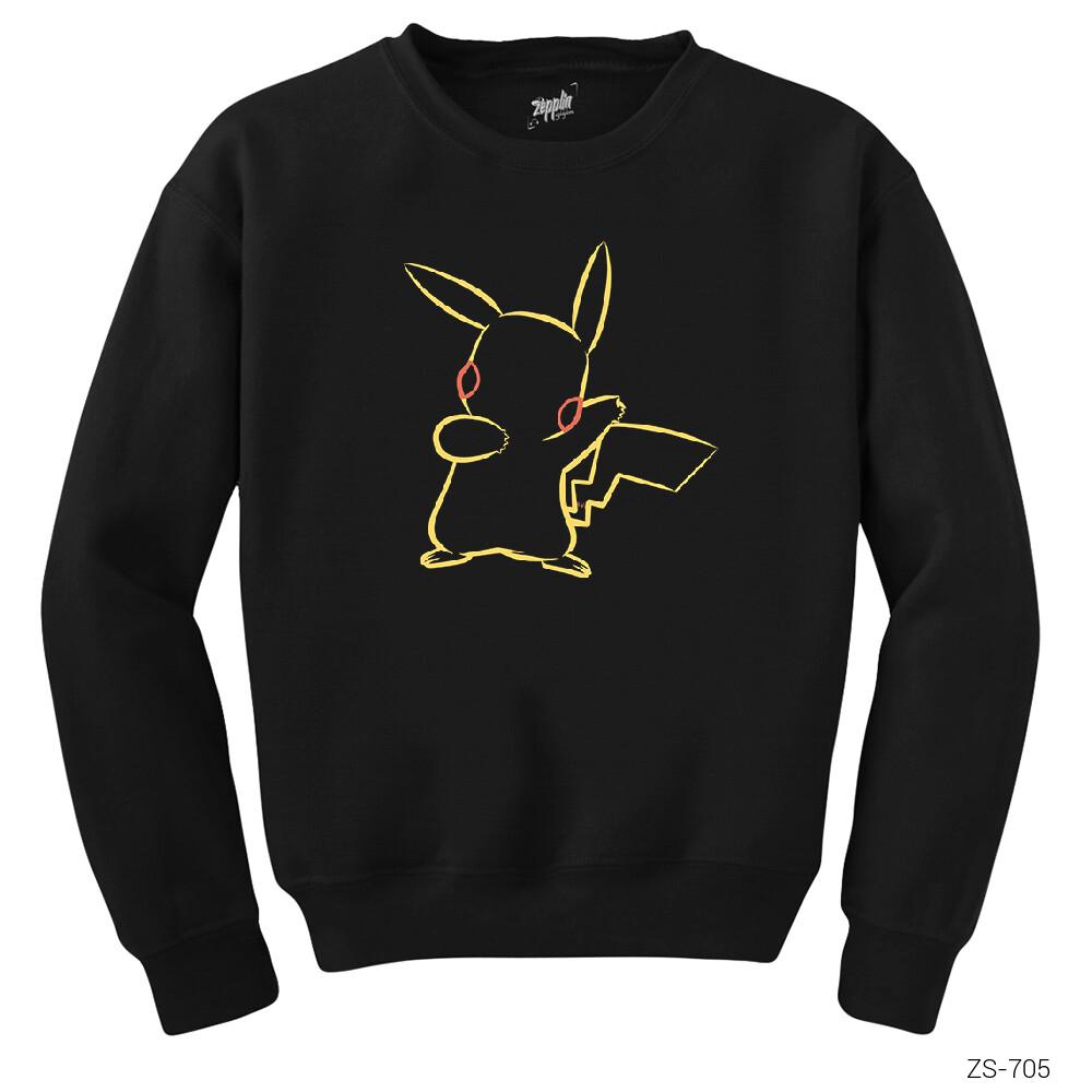 Pokemon Pikachu Line Siyah Sweatshirt