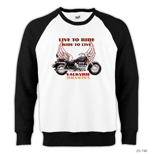 Live to Ride Valkyrie Motorcycle Reglan Kol Beyaz Sweatshirt