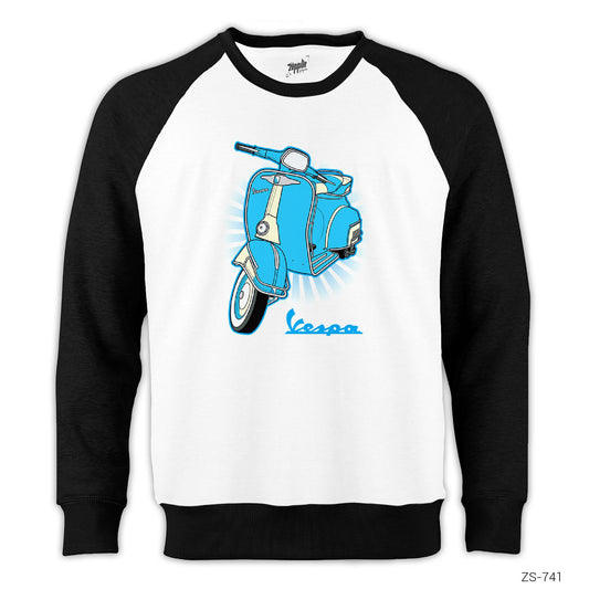 Vespa Blue Reglan Kol Beyaz Sweatshirt