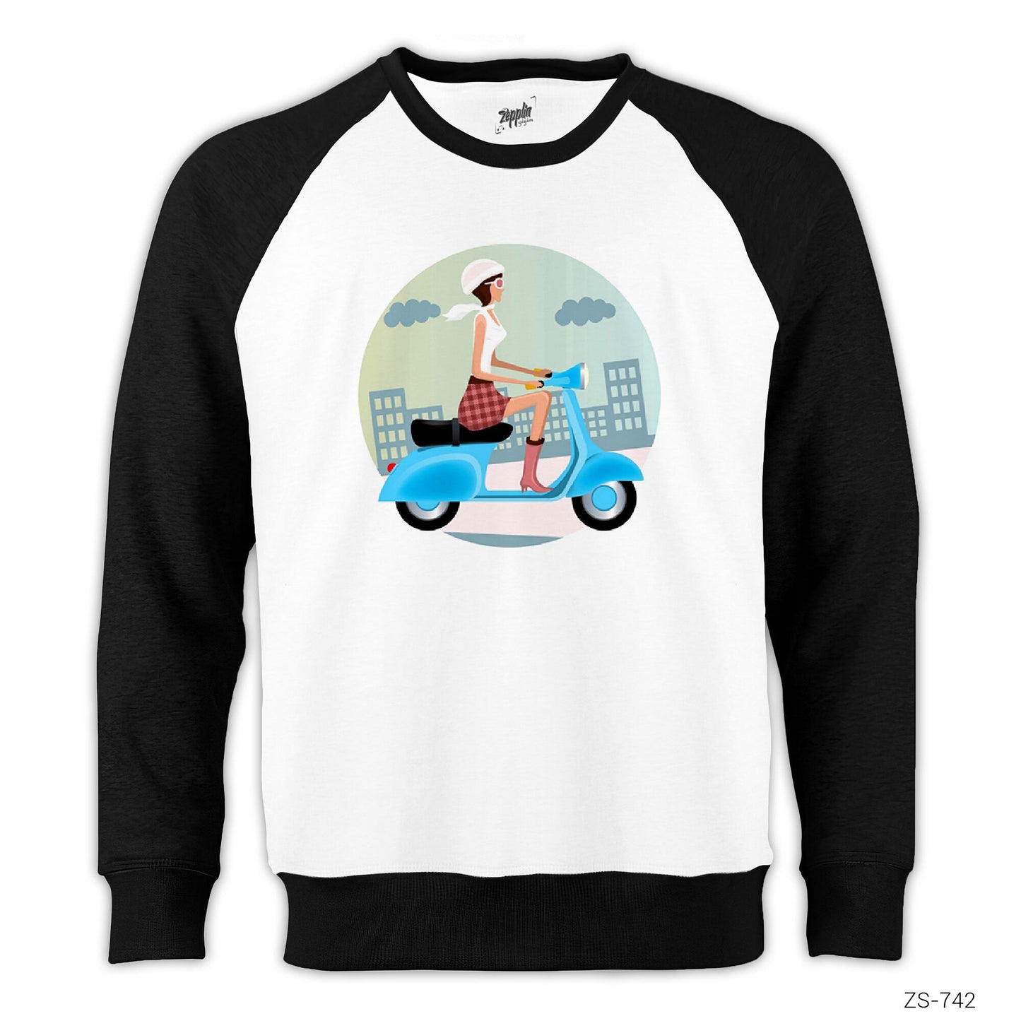 Scooter Girl Vespa Reglan Kol Beyaz Sweatshirt