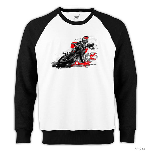 Motorcycle Motocross Speedway Reglan Kol Beyaz Sweatshirt