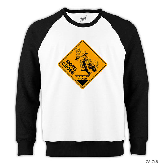 Motorcycle Motocross Signboard Reglan Kol Beyaz Sweatshirt