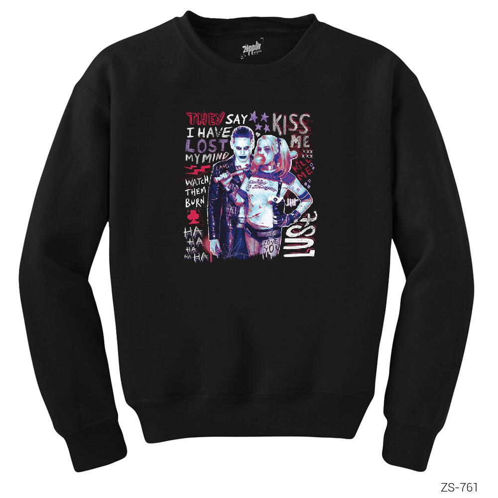 Suicide Squad Joker and Harley Typography Siyah Sweatshirt