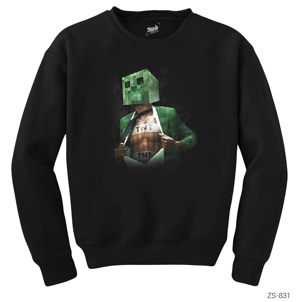 Minecraft Creeper TNT Siyah Sweatshirt