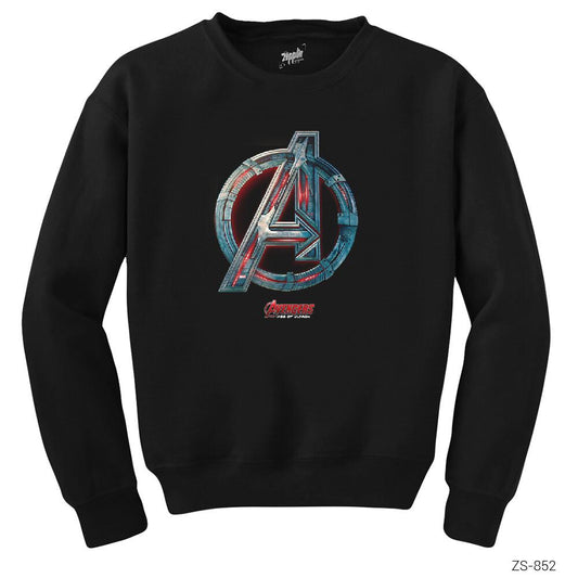 Avengers Red Line Metal Logo Siyah Sweatshirt