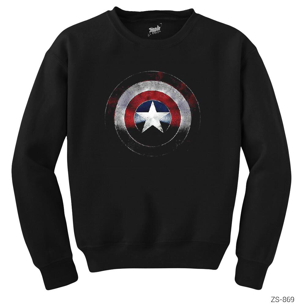 Captain America Shield Siyah Sweatshirt