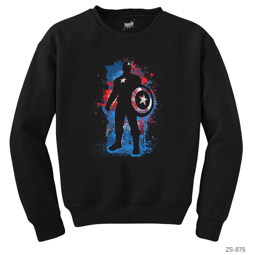 Captain America Stencil Siyah Sweatshirt