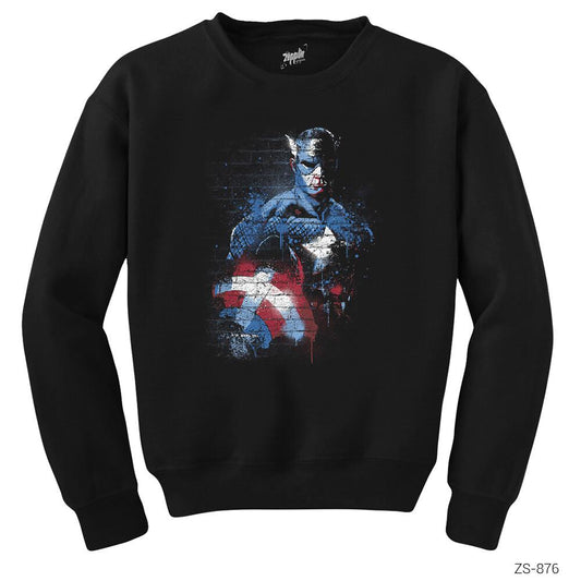 Captain America Stencil 2 Siyah Sweatshirt