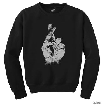 Cross Finger Çapraz Parmak Siyah Sweatshirt