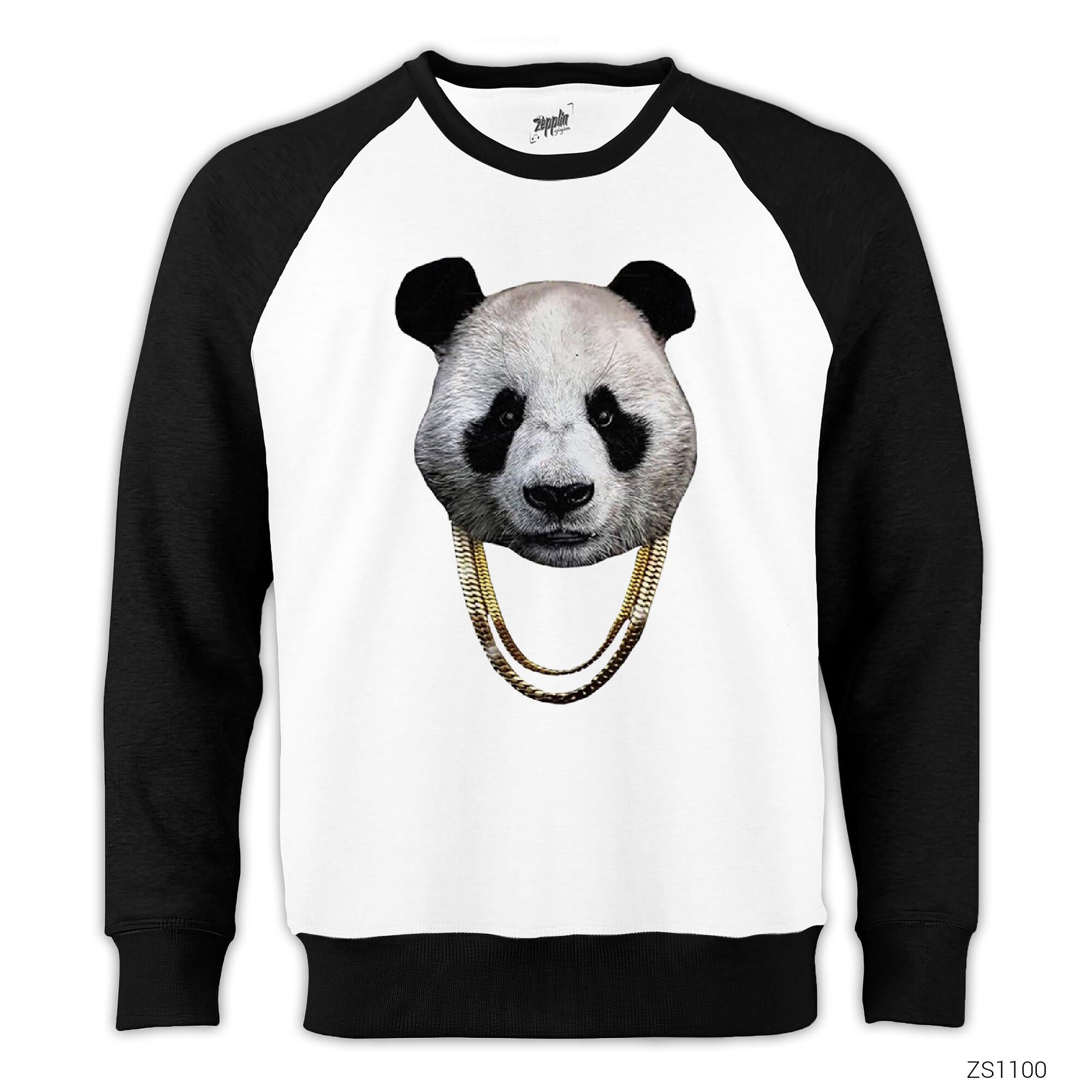 Rapçi Panda Reglan Kol Beyaz Sweatshirt