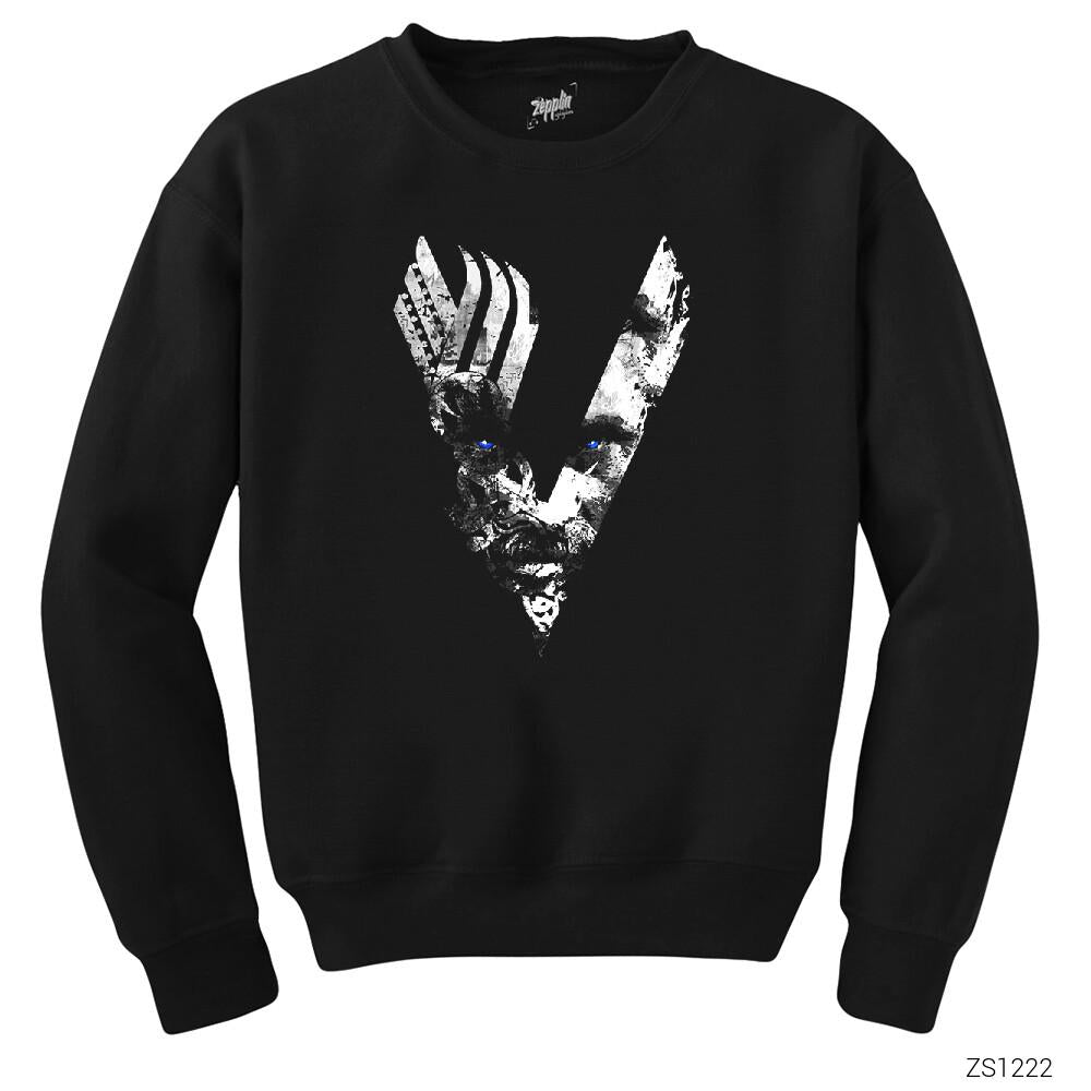 Vikings Logo Ragnar Siyah Sweatshirt