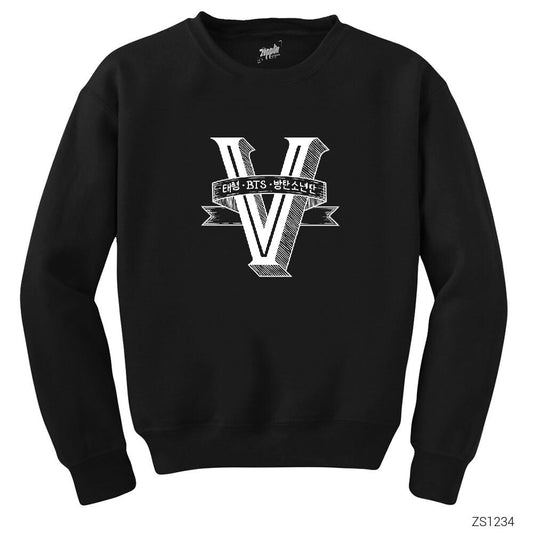 BTS V Retro Logo Siyah Sweatshirt