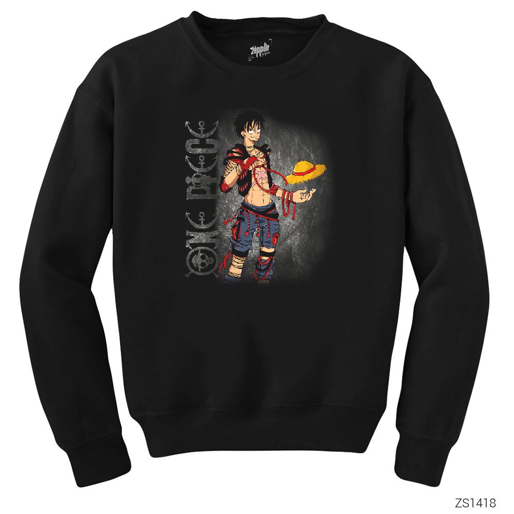 One Piece Luffy Siyah Sweatshirt