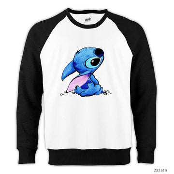 Cute Stitch Reglan Kol Beyaz Sweatshirt