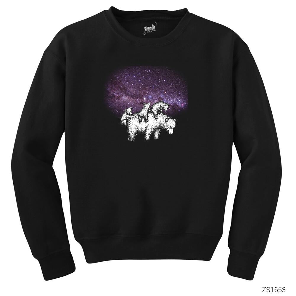 Bears in Space Siyah Sweatshirt