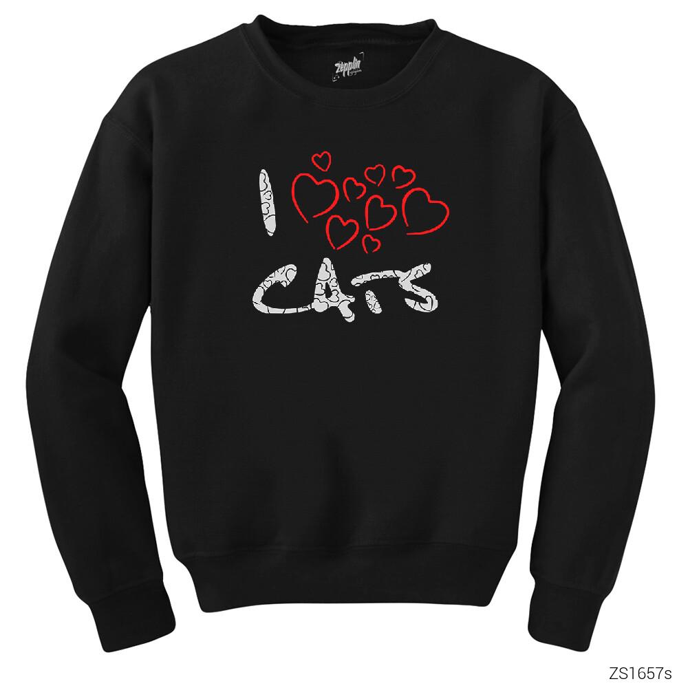 Kedi I Love Cats Siyah Sweatshirt