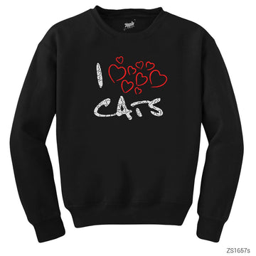 Kedi I Love Cats Siyah Sweatshirt