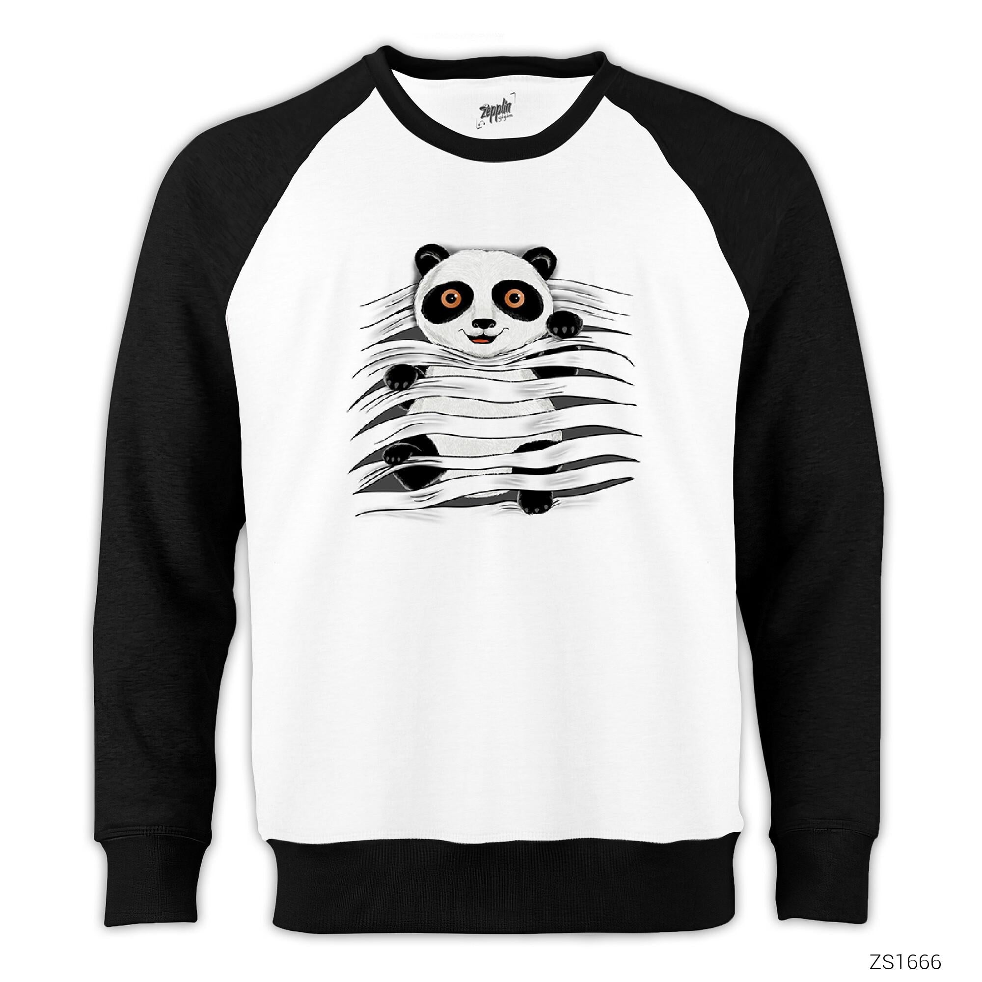 Panda in Tee Reglan Kol Beyaz Sweatshirt