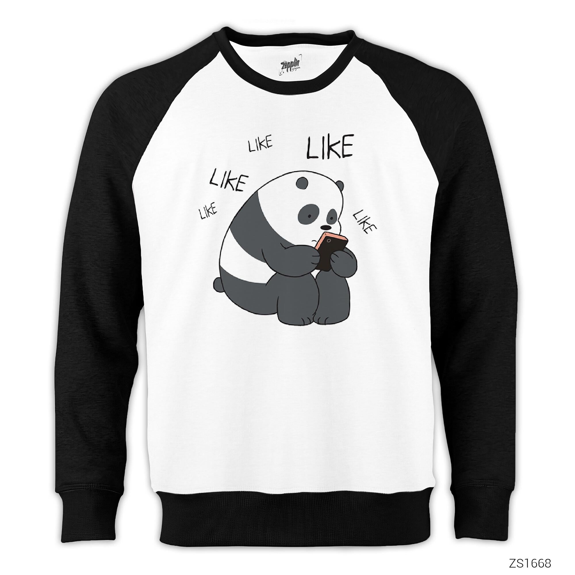 Panda Likes Reglan Kol Beyaz Sweatshirt