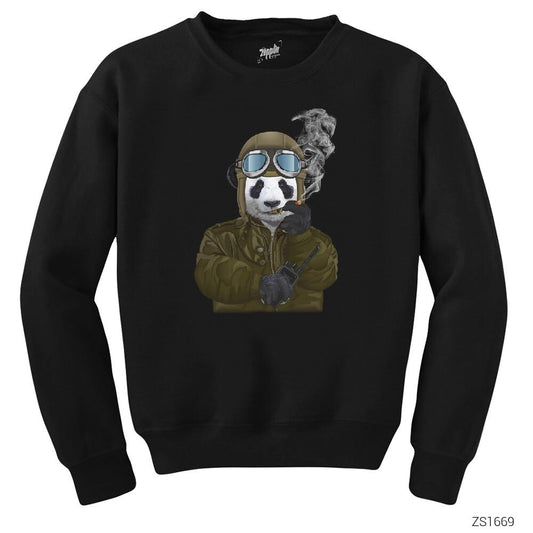 Panda Military Pilot Siyah Sweatshirt
