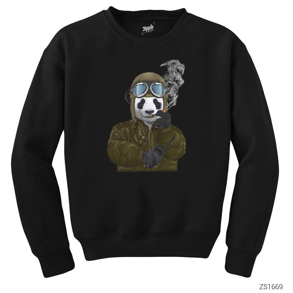 Panda Military Pilot Siyah Sweatshirt