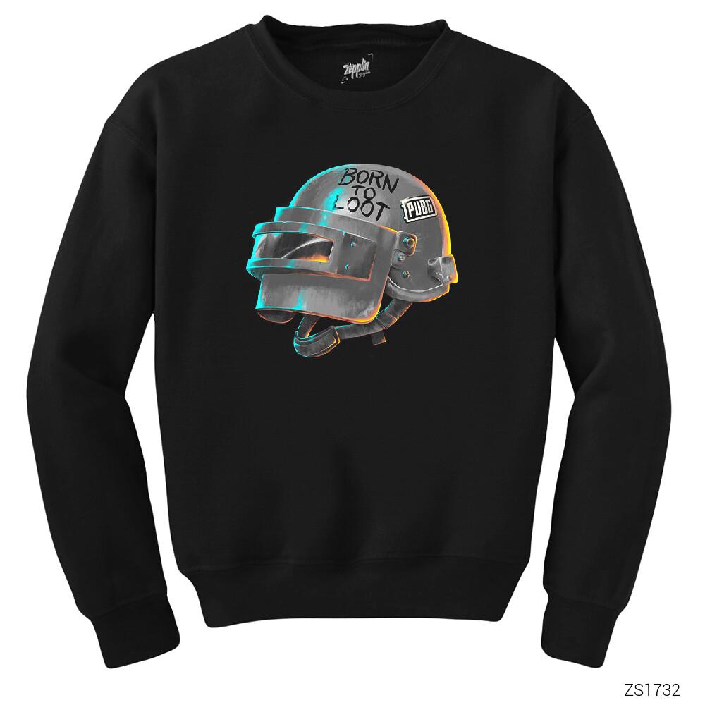 PUBG Level 3 Helmet Born to Loot Siyah Sweatshirt
