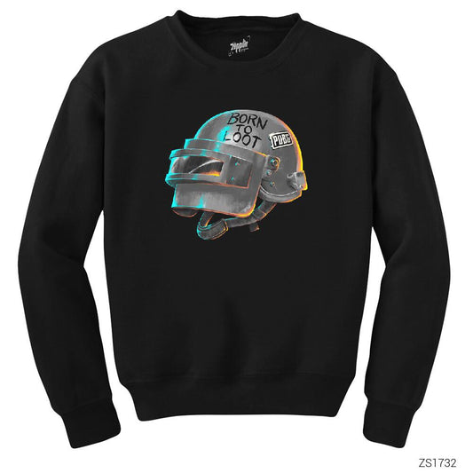 PUBG Level 3 Helmet Born to Loot Siyah Sweatshirt