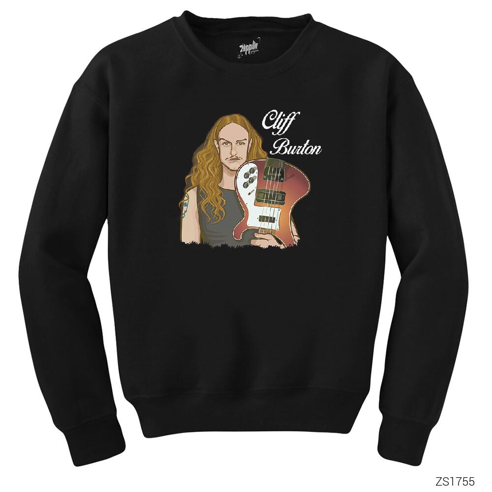 Cliff Burton With Guitar Siyah Sweatshirt