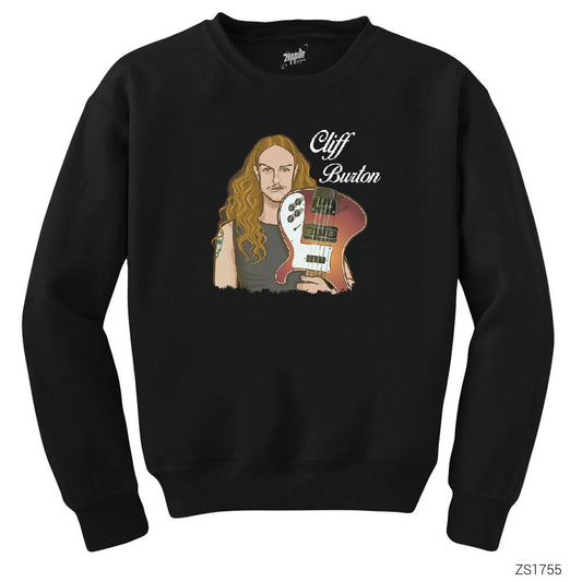 Cliff Burton With Guitar Siyah Sweatshirt