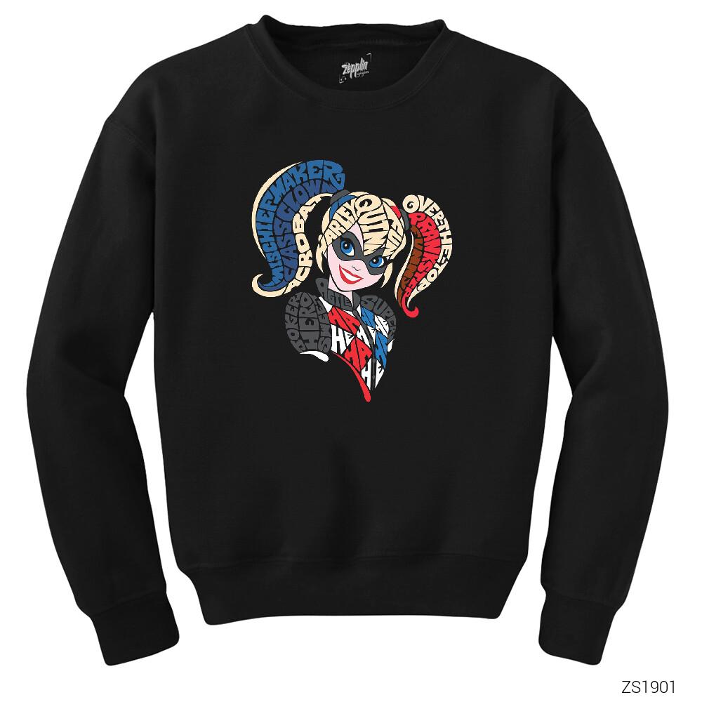 Harley Quinn Typography Siyah Sweatshirt