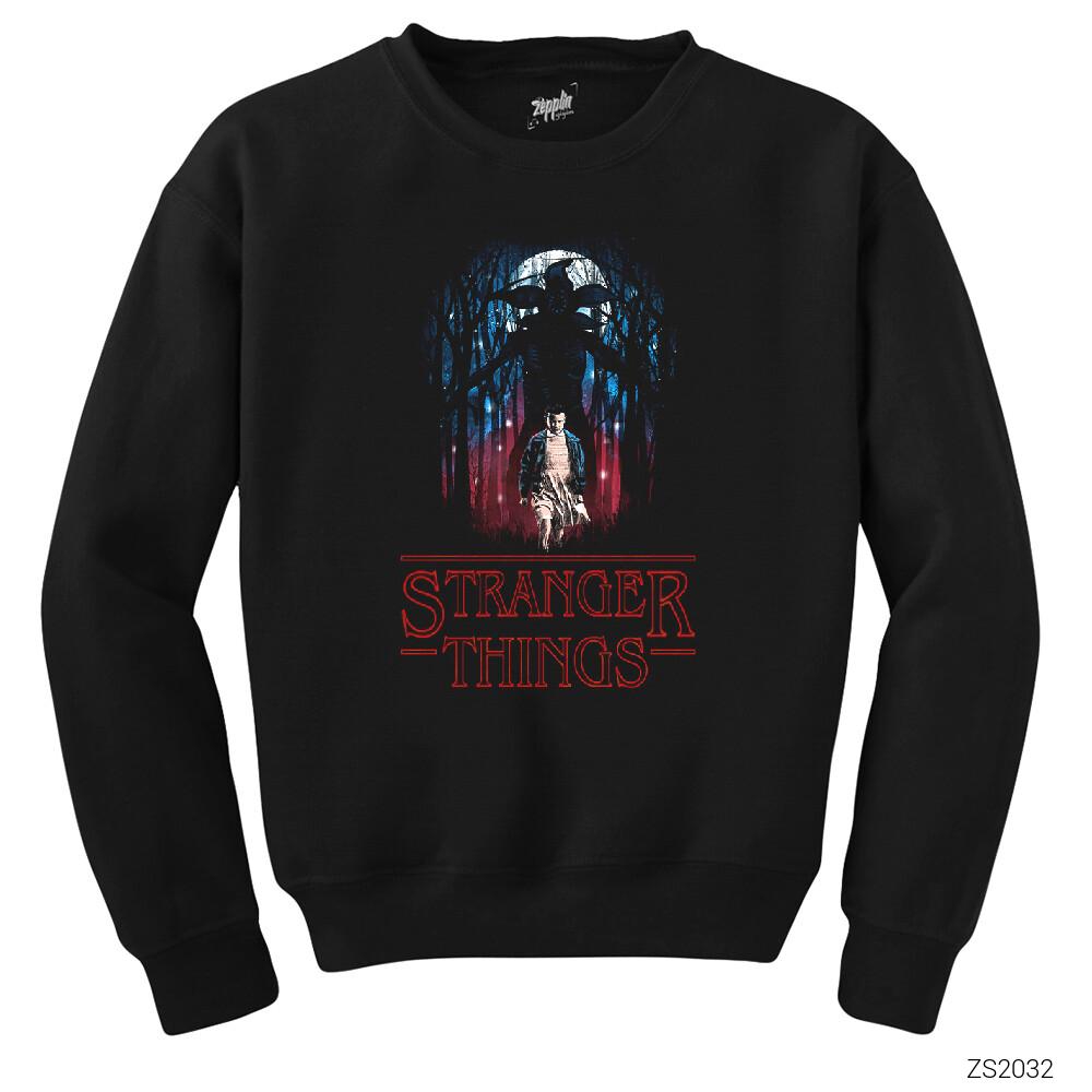 Stranger Things Demogorgan in the Forest Siyah Sweatshirt
