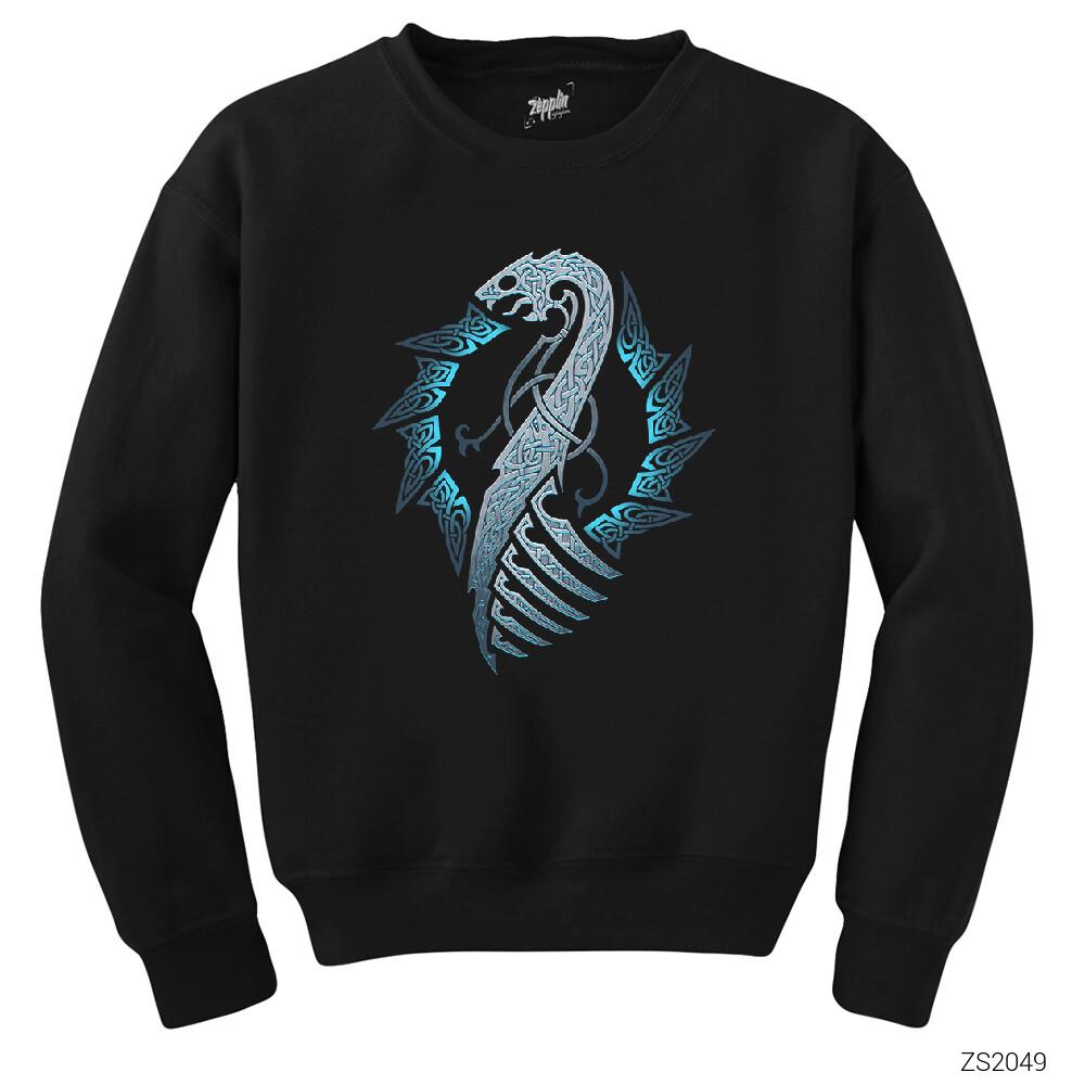 Vikings Black Moon Sword Siyah Sweatshirt