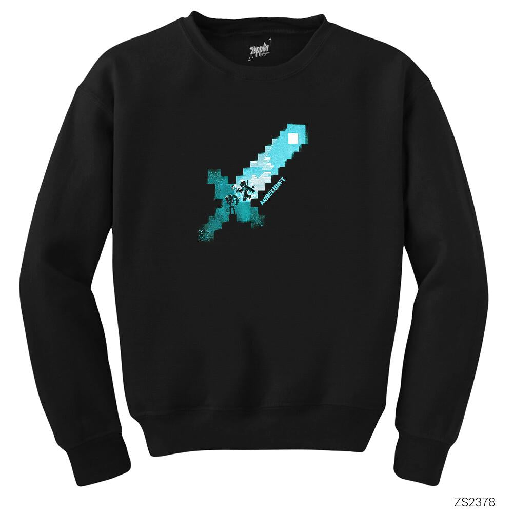 Minecraft Diamond Sword Siyah Sweatshirt