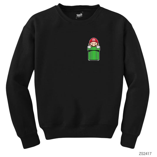 Super Mario Pocket Siyah Sweatshirt