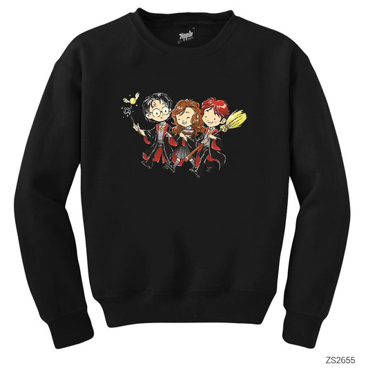 Harry Potter Cartoon Siyah Sweatshirt