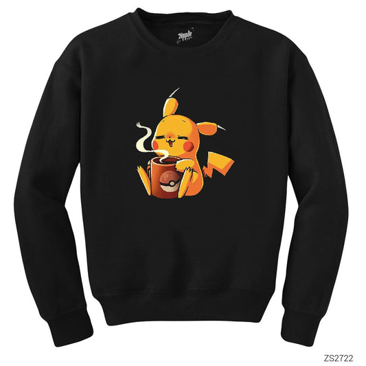 Pikachu Coffe Siyah Sweatshirt