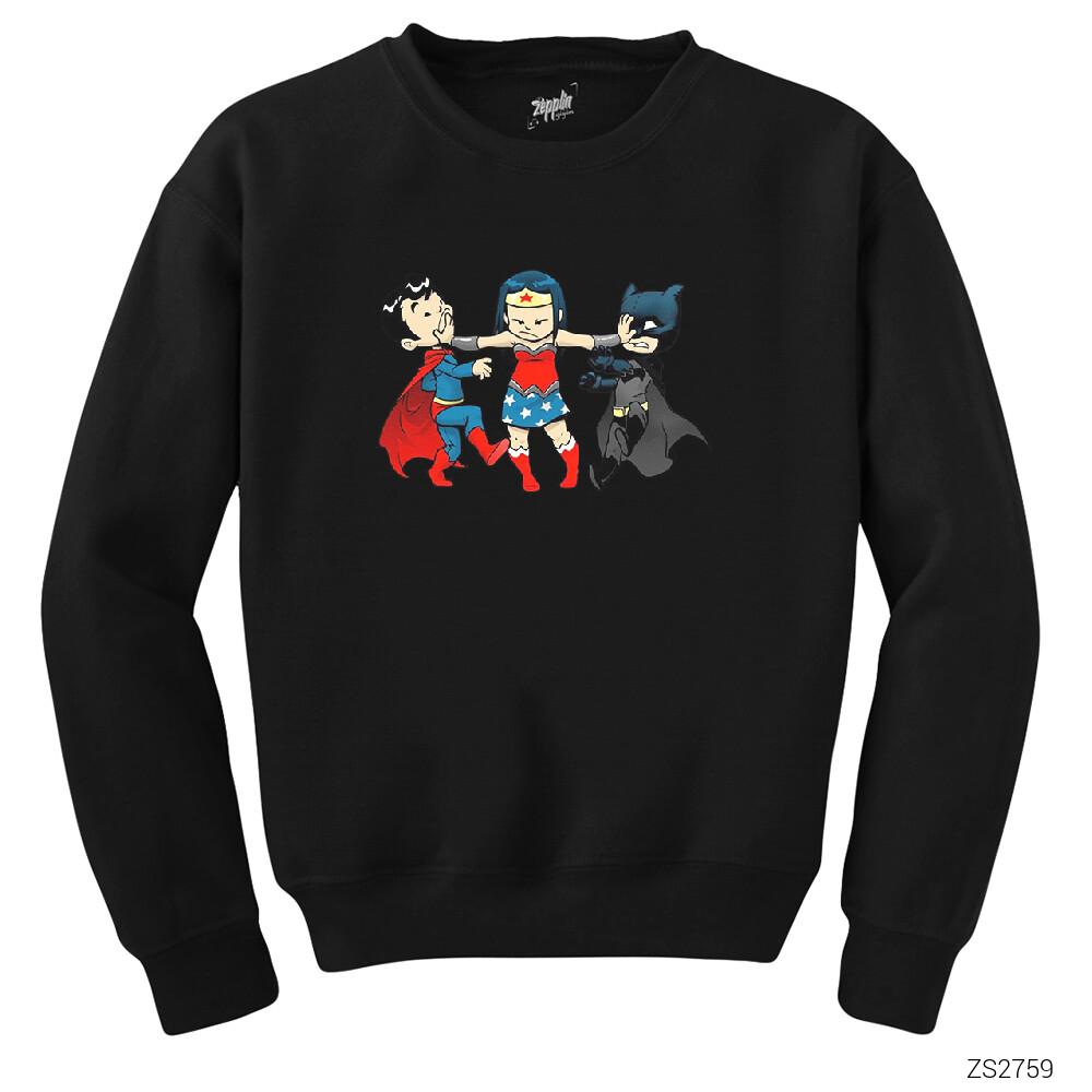 Superman And Batman Cartoon Siyah Sweatshirt