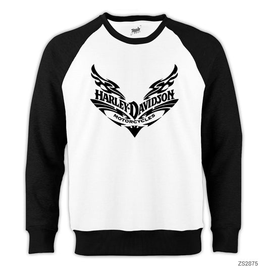 Harley Davidson Flat Logo Reglan Kol Beyaz Sweatshirt