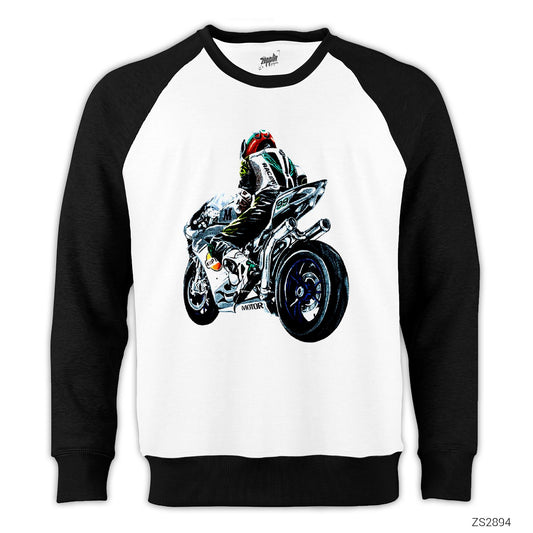 Motorcycle Drawing Reglan Kol Beyaz Sweatshirt