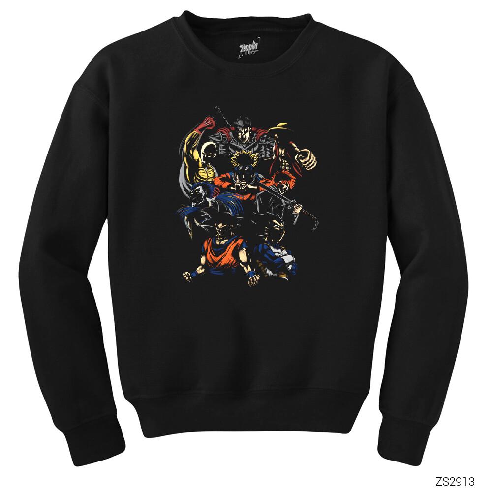 Anime Characters Siyah Sweatshirt