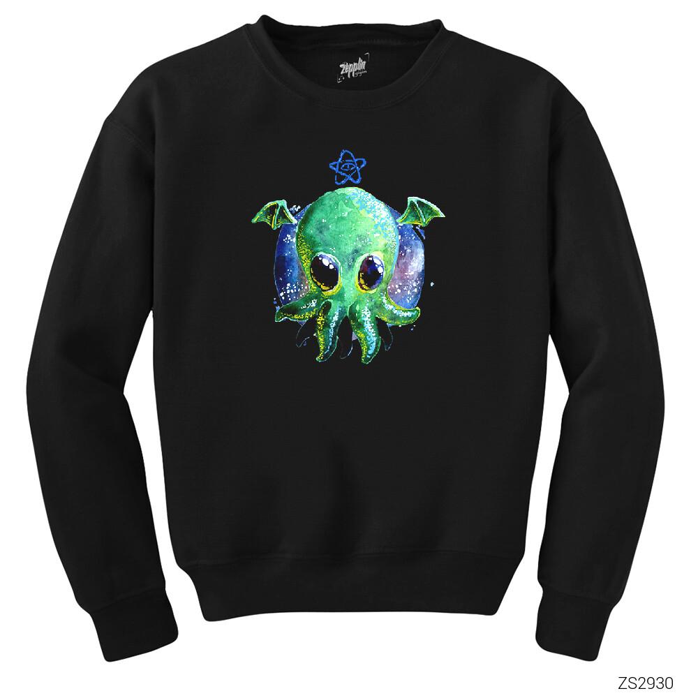 Ahtapot Sevimli Siyah Sweatshirt