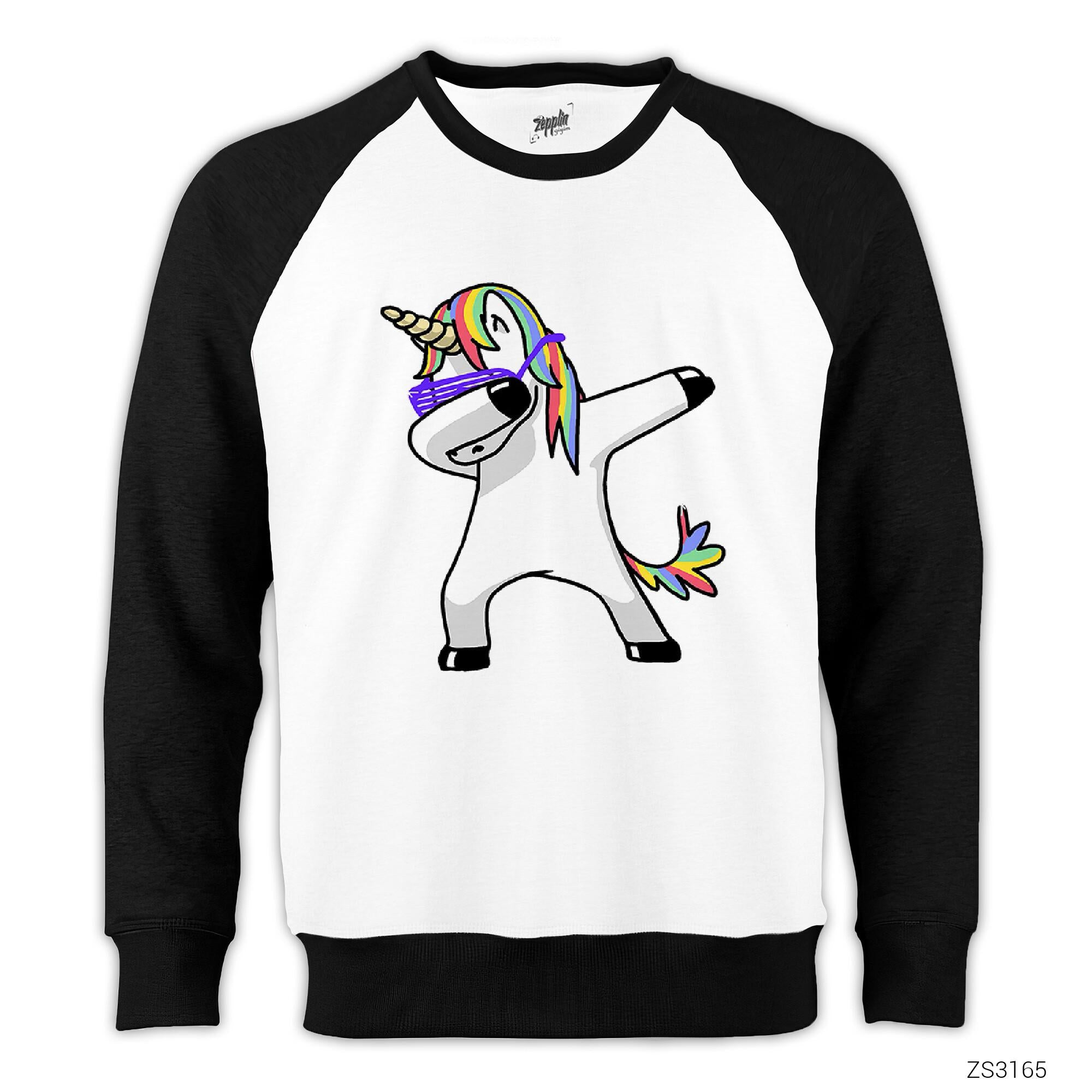 Unicorn Dabbing Reglan Kol Beyaz Sweatshirt