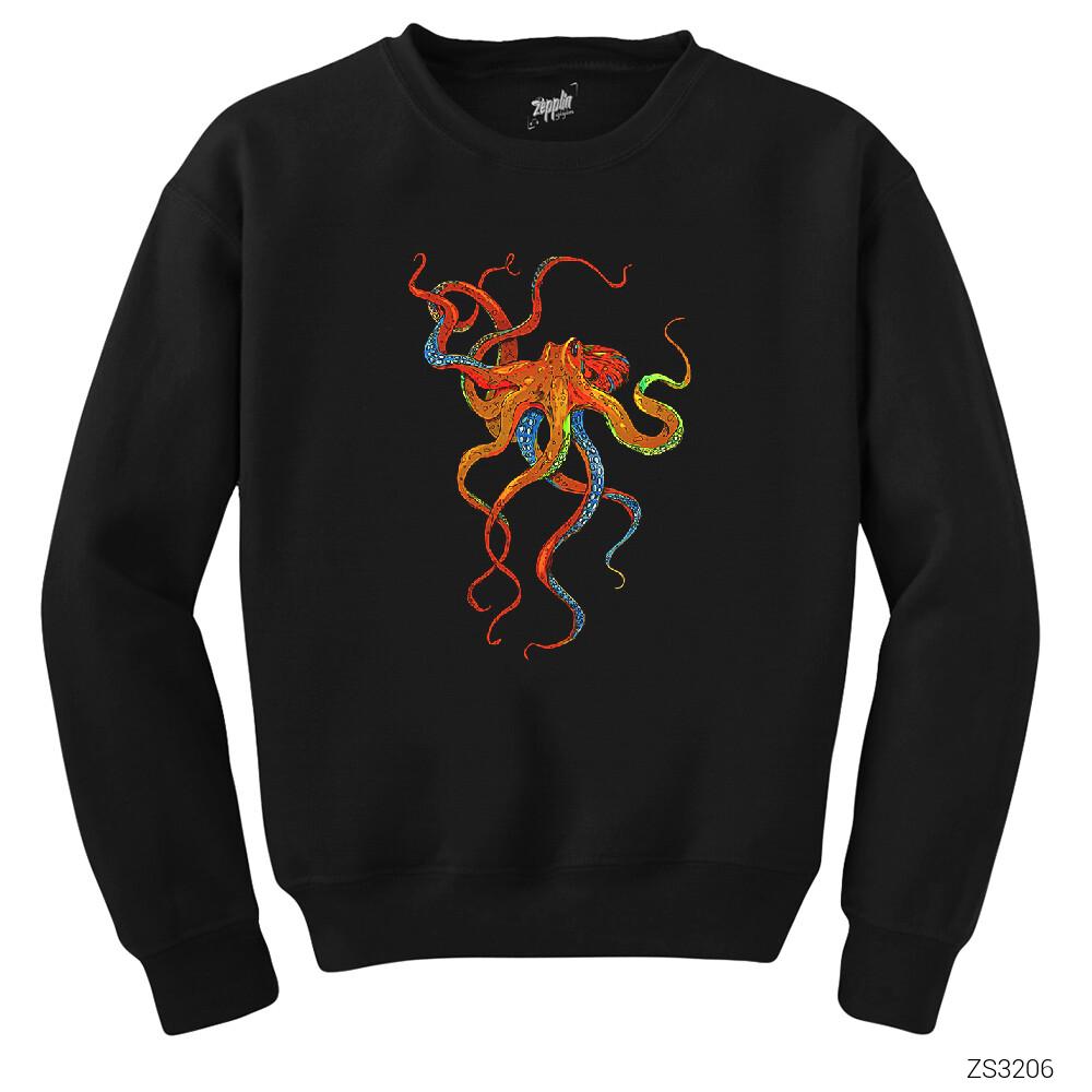 Ahtapot Octopus Full Color Siyah Sweatshirt