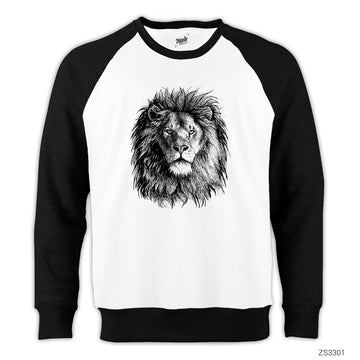 Aslan Siyah Beyaz Reglan Kol Beyaz Sweatshirt