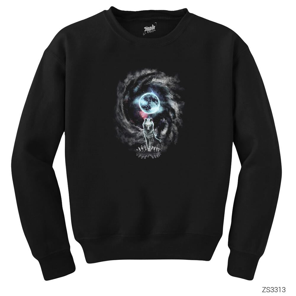 Kurt Uzay Temalı Siyah Sweatshirt