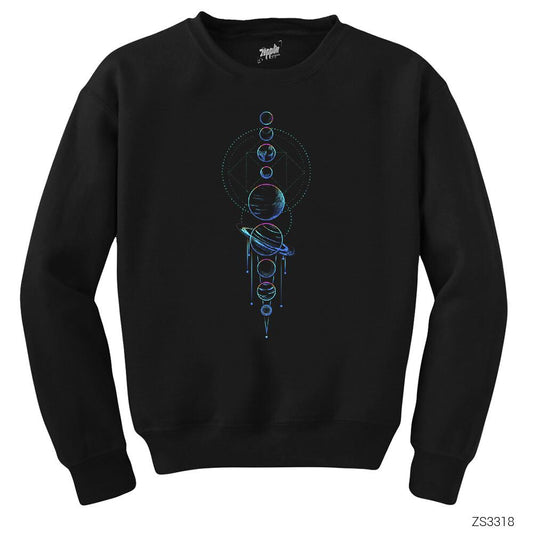 Uzay Güneş Sistemi Siyah Sweatshirt