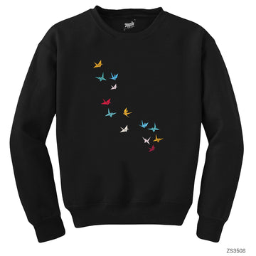 Flying Papers as Birds Siyah Sweatshirt